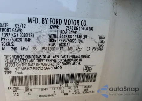 2013 Ford Explorer Limited from USA, damaged, VIN 1FM5K7F97DGA30409